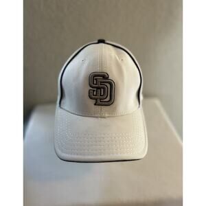 SD Padres White Baseball Cap, New Era True Fitted Small/Medium, Pre Owned